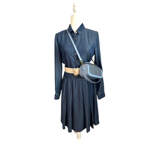 Tommy Hilfiger Shirt Dress Womens Blue Chambray Roll Tab Sleeve Pockets - Picture 2 of 16